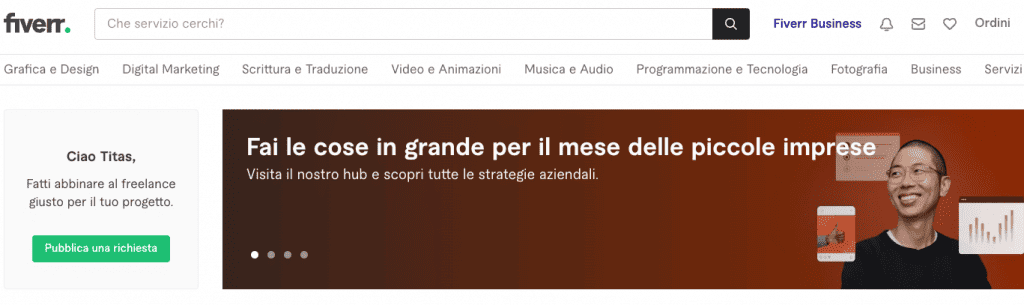 Homepage di Fiverr per il mercato italiano  