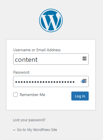Schermata di accesso di WordPress