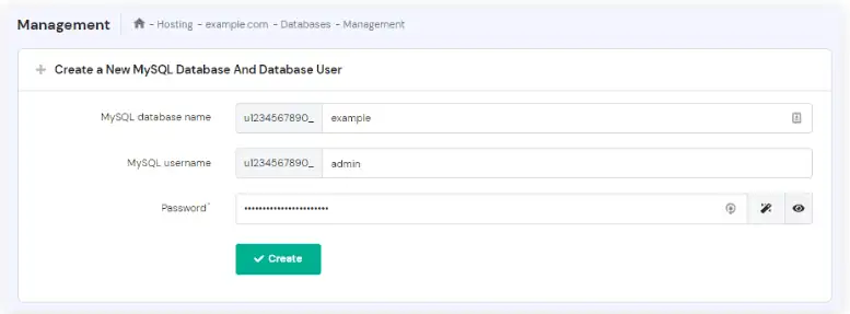 La pagina di gestione dei database su hPanel