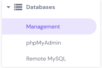 Pulsante Managemente database in hPanel