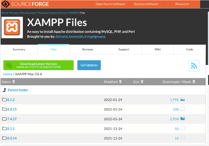 Ottenere un file scaricabile dell'ultima versione di XAMPP.