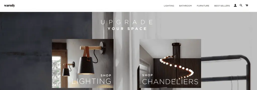 Homepage di Warmly, un'azienda di dropshipping che vende mobili.