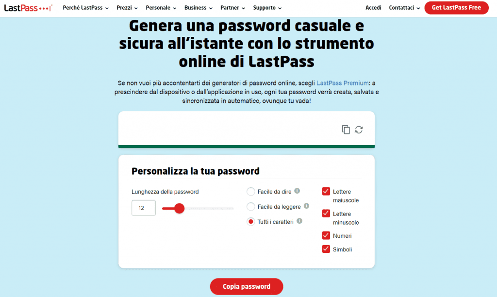 Homepage di LastPass