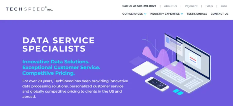Homepage del sito web Tech Speed