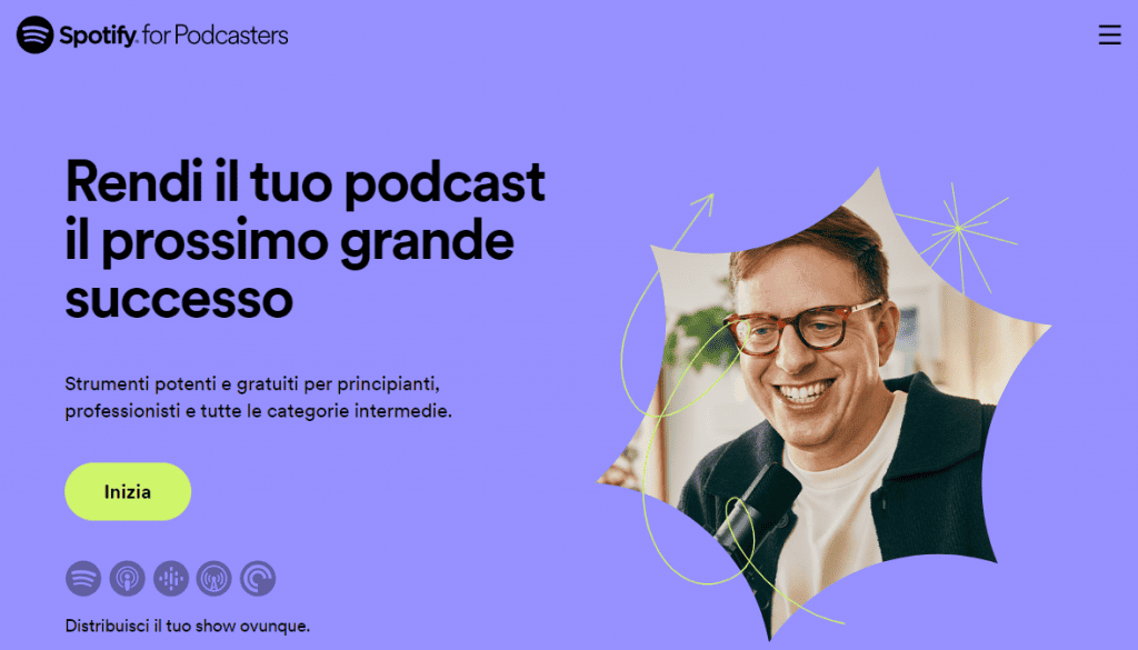 Homepage di Spotify for podcasters