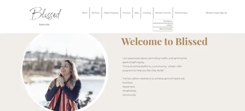 Homepage di Blissed, un sito web di salute e consapevolezza