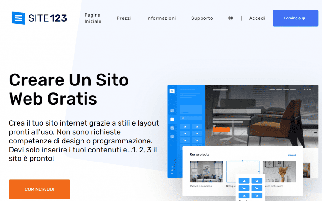 Homepage di SITE123
